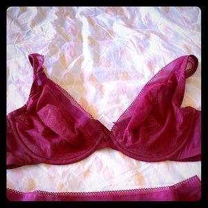 Raspberry floral lace bra